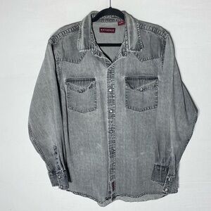 Vintage 90s Nevada Lightly Distressed Grey Denim Long Sleeve Button Up Shirt M
